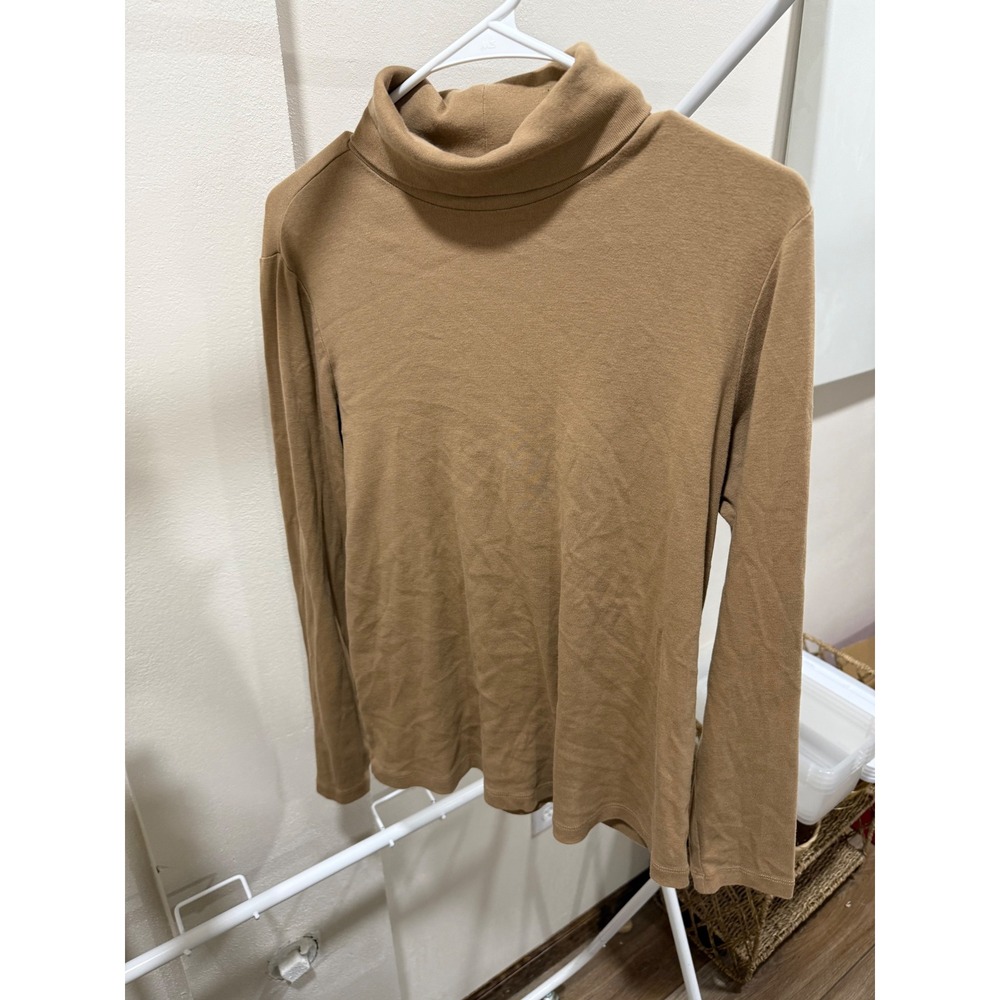 Christopher & Banks Brown 100% Cotton Turtleneck Basic Capsule Minimalist Large
